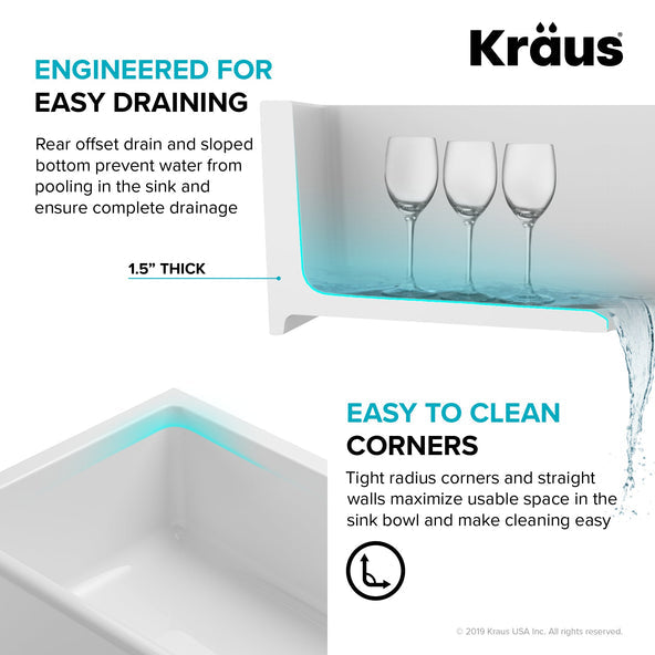 KRAUS Turino Reversible 33" Fireclay Farmhouse Flat Apron Front Single Bowl Kitchen Sink with Bottom Grid in Gloss White - KFR1-33GWH