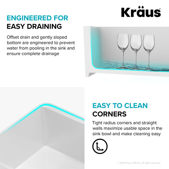 KRAUS Turino Workstation 33" Reversible Apron Front Fireclay Kitchen Sink with Accessories in Gloss White - KFR4-33GWH