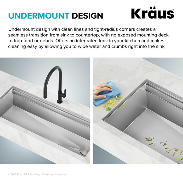 KRAUS Kore 2-Tier Workstation 45" Undermount 16 Gauge Single Bowl Stainless Steel Kitchen Sink with Accessories - KWU120-45