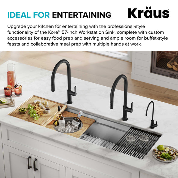 KRAUS Kore Dual Tier 57" Undermount Workstation 16 Gauge Single Bowl Kitchen Sink - KWU210-57