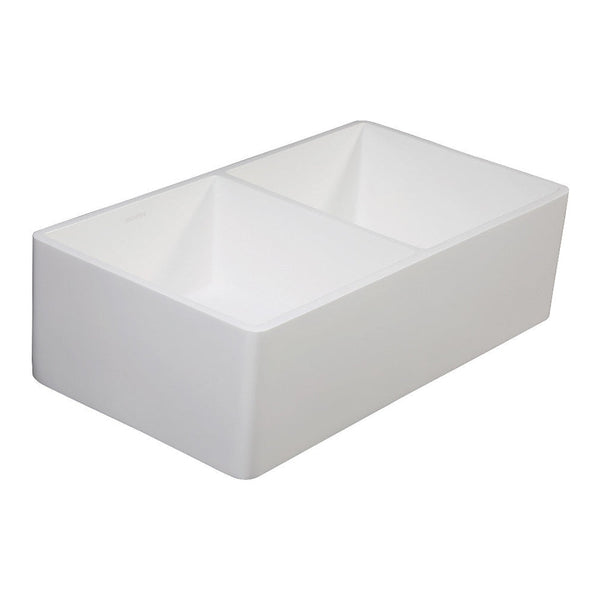 Kingston Brass Solid Surface Double Bowl Farmhouse Kitchen Sink, Matte White - GKFA331810BCD