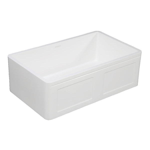 Kingston Brass Solid Surface Matte Stone Apron Front Farmhouse Single Bowl Kitchen Sink, Matte White - GKFA361810DS