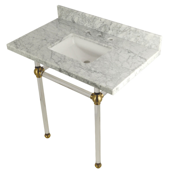 Kingston Brass Templeton 36" x 22" Carrara Marble Vanity Top with Clear Acrylic Console Legs - KVPB36MASQ7