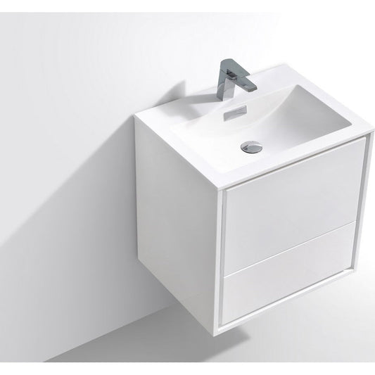 KubeBath 24 in. De Lusso Wall Mount Modern Bathroom Vanity With Color Options - DL24-GW