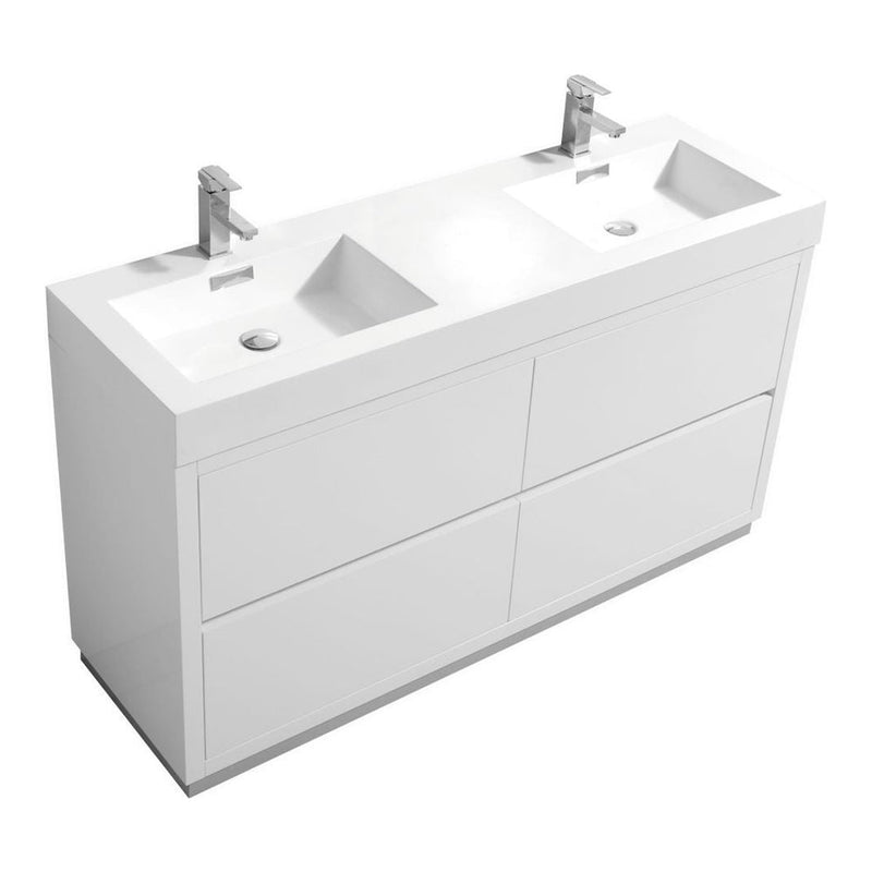 KubeBath Bliss 60 in. Free Standing Double Sink Modern Bathroom Vanity - FMB60D-GW