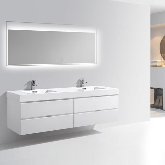 KubeBath Bliss 80 in. Wall Mount Double Sink Modern Bathroom Vanity - BSL80D-GW