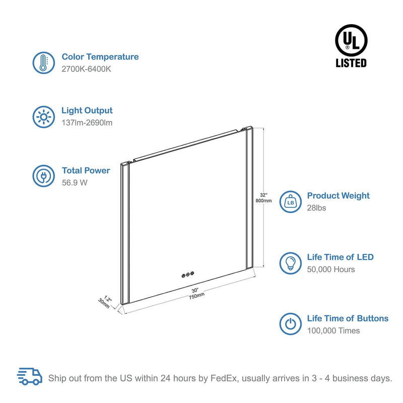 Blossom Binary 30″ LED Mirror - LED M5 3032 CH - Backyard Provider