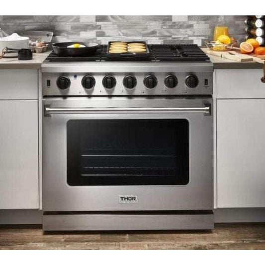 Thor Kitchen Appliance Package - 36 in. Propane Gas Range, Range Hood, Microwave Drawer, Refrigerator, Dishwasher, AP-LRG3601ULP-7