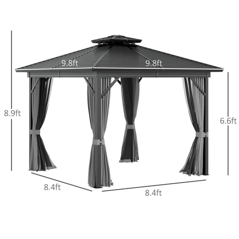 Outsunny Outdoor 2-Tier 10' x 10' Patio Hard Top Aluminum Gazebo w/ Mesh Privacy Sidewalls - 84C-145V02