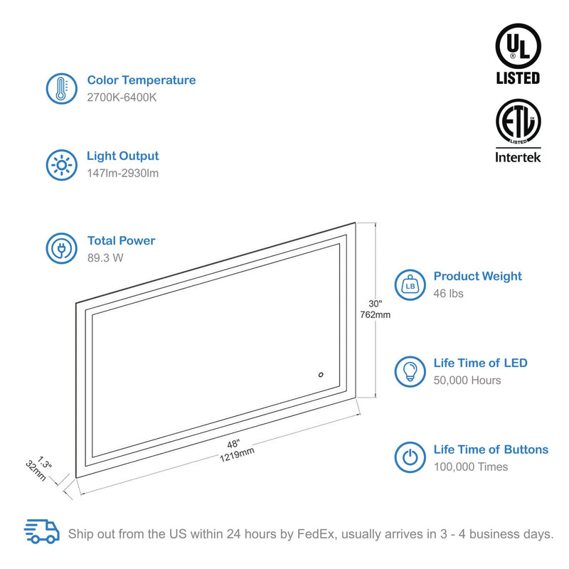 Blossom Lyra 48 x 30 Inch LED Mirror - LED M8 4830 - Backyard Provider