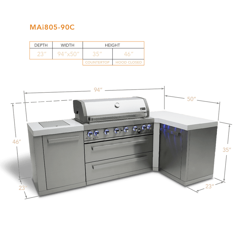 Mont Alpi 6-Burner Island With a 90-Degree Corner - MAi805-90