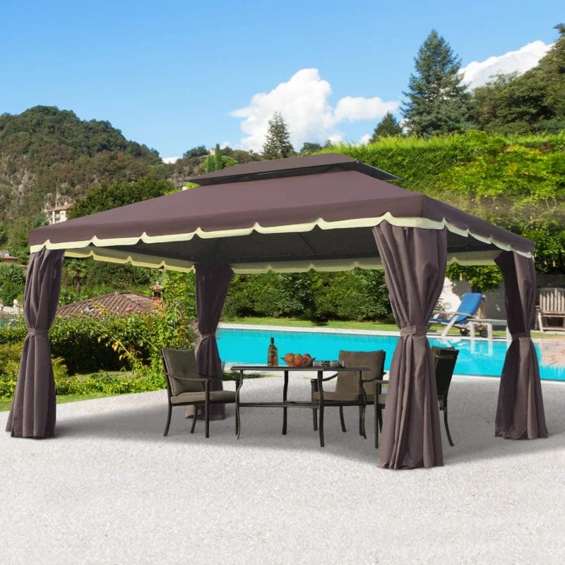 Outsunny 10' x 13' Patio Gazebo, 2-Tier Polyester Roof - 01-0879