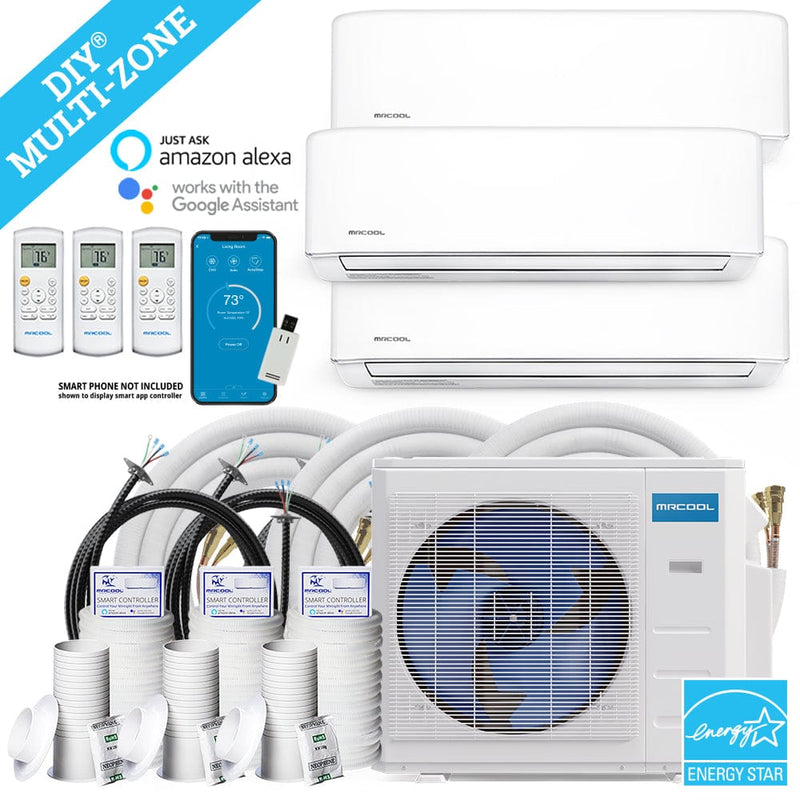 MRCOOL DIY Mini Split - 27,000 BTU 3 Zone Ductless Air Conditioner and Heat Pump with 25 ft. Install Kit, DIYM327HPW00C28