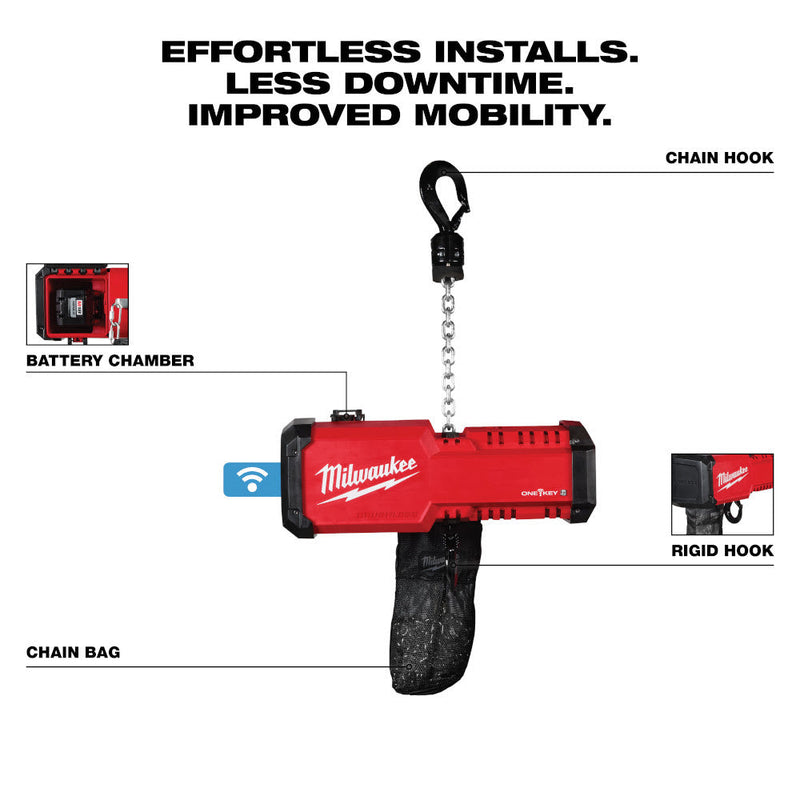 Milwaukee M18 Compact 1 Ton Chain Hoist w/ One Key - 2983-22HD