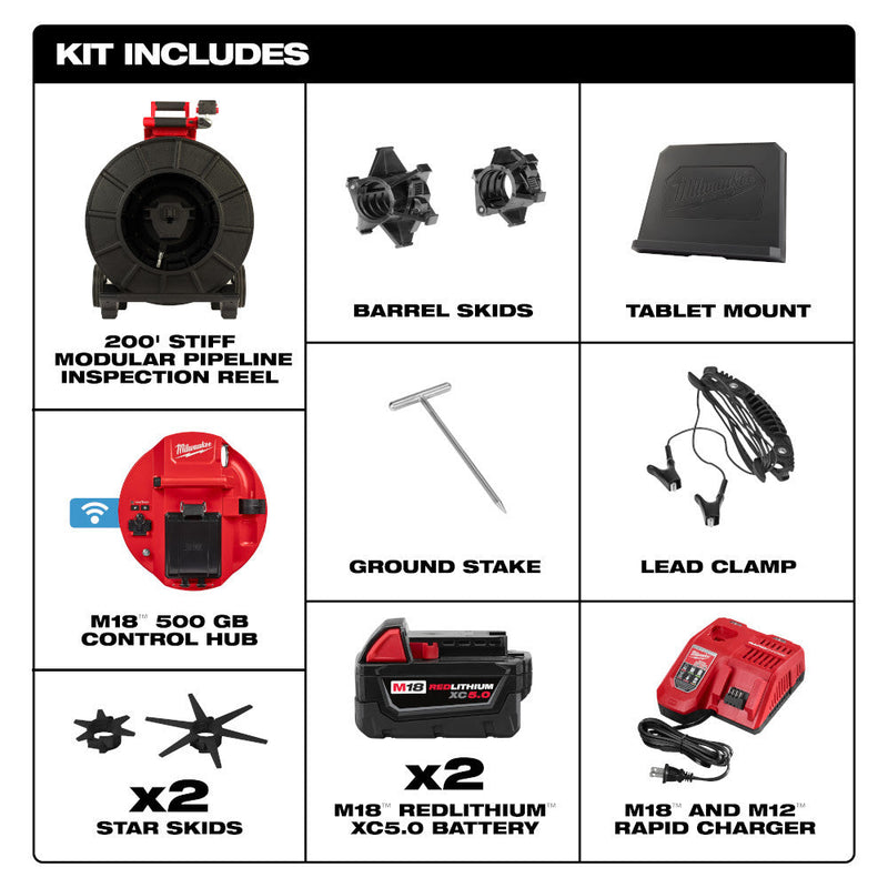 Milwaukee M18 200' Stiff Modular Pipeline Inspection System - 3974-22