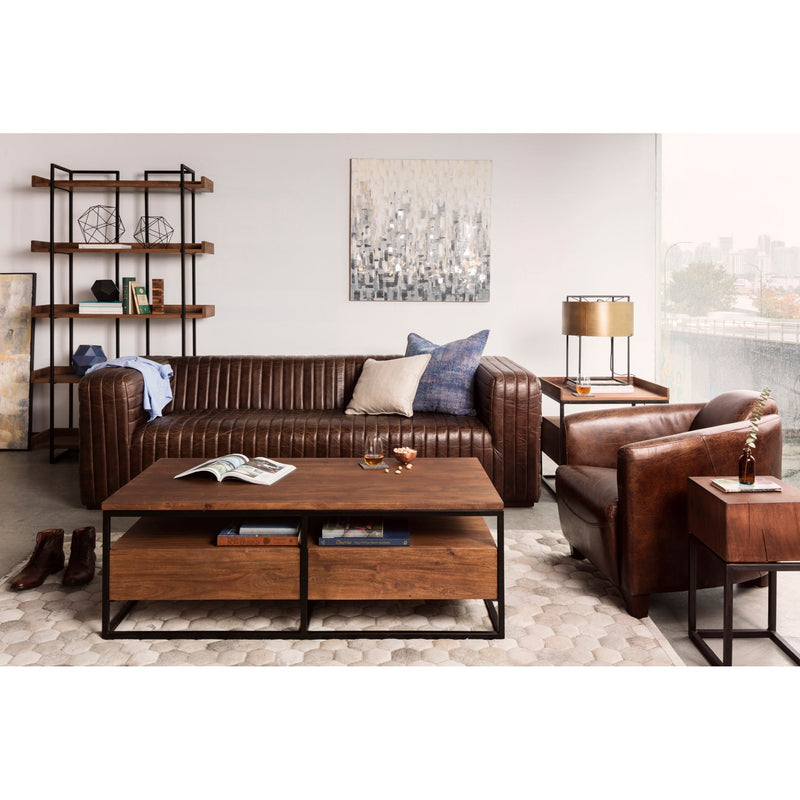 Moe's Home Collection Castle Sofa Cappuccino Brown Leather PK-1009-20