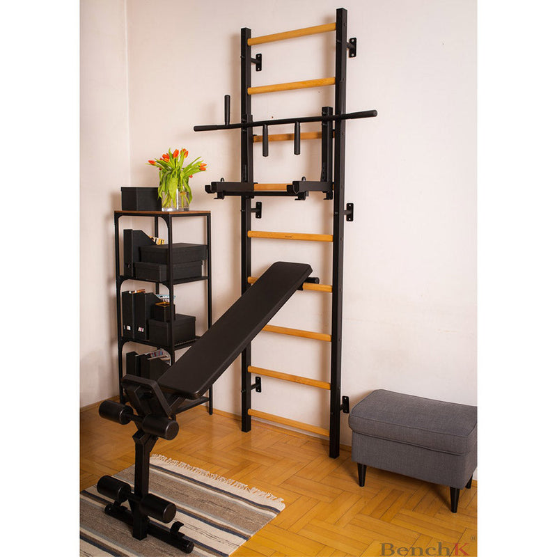 BenchK Swedish Ladder w/ Bench & Rack - Black