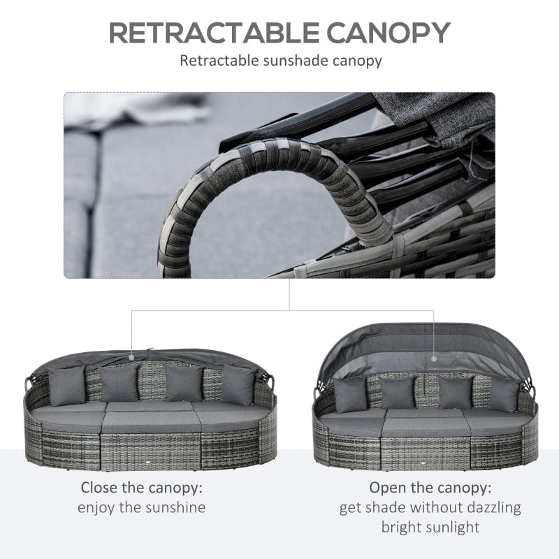 Outsunny Outdoor Round Daybed 4 Pieces Wicker Outdoor Rattan Sofa - 862-048LG