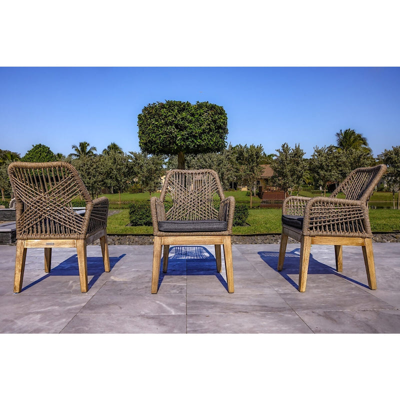 OUTSY Santino 7-Piece Outdoor Dining Set - Wood Table with 6 Wood, Aluminum, and Rope Chairs - 0ASAN-W12-GR-R