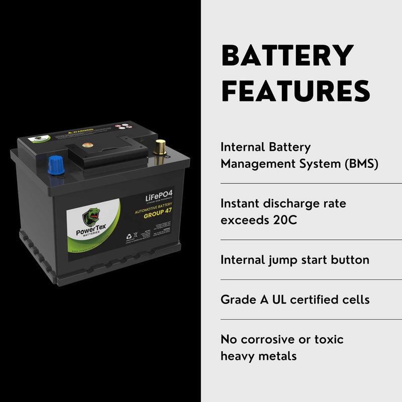 PowerTex Batteries BCI Group 47 / H5 Lithium LiFePO4 Automotive Battery - PTLG47 - Backyard Provider