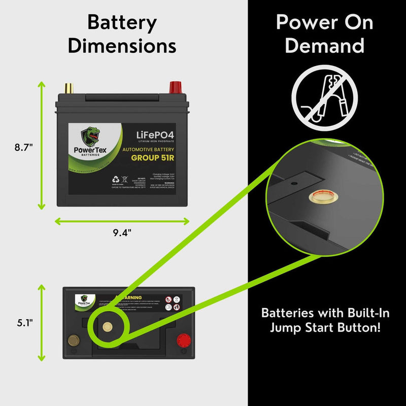 2011 Honda Civic Car Battery BCI Group 51R Lithium LiFePO4 Replacement Automotive Battery - PTLG51R