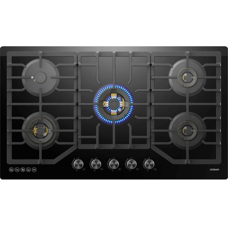 ROBAM 36-Inch 5-Burner Gas Cooktop with Brass Burners in Black - ZG9500B