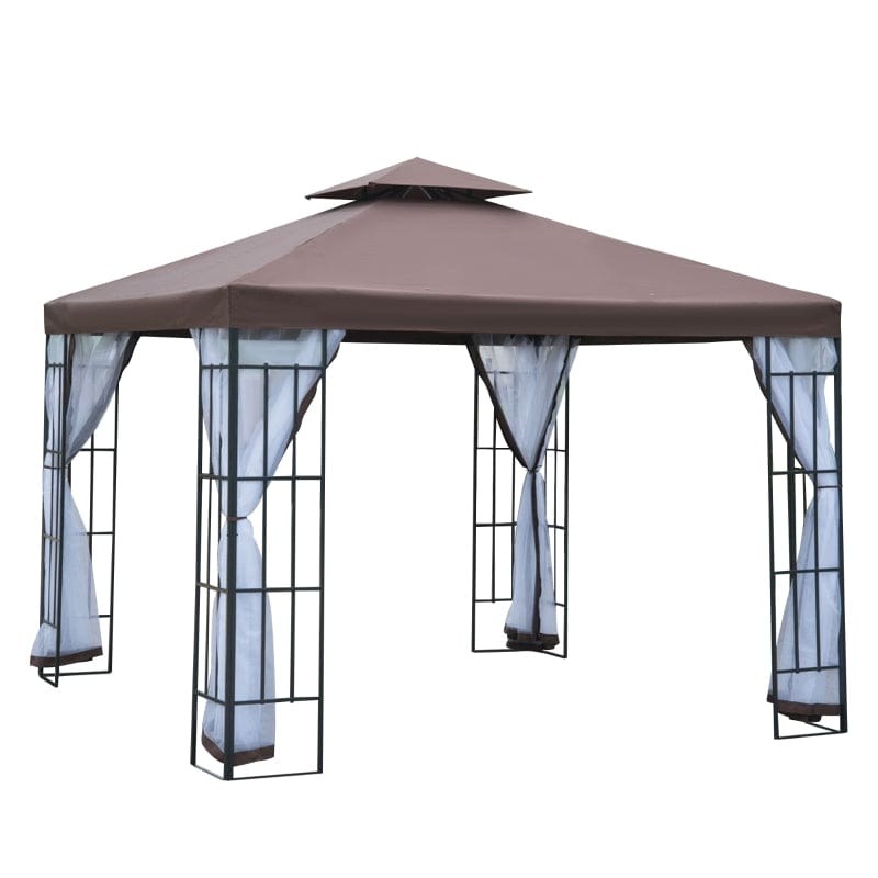 Outsunny 10'x10' Outdoor Gazebo, Double Tiered Canopy Tent - 01-0153