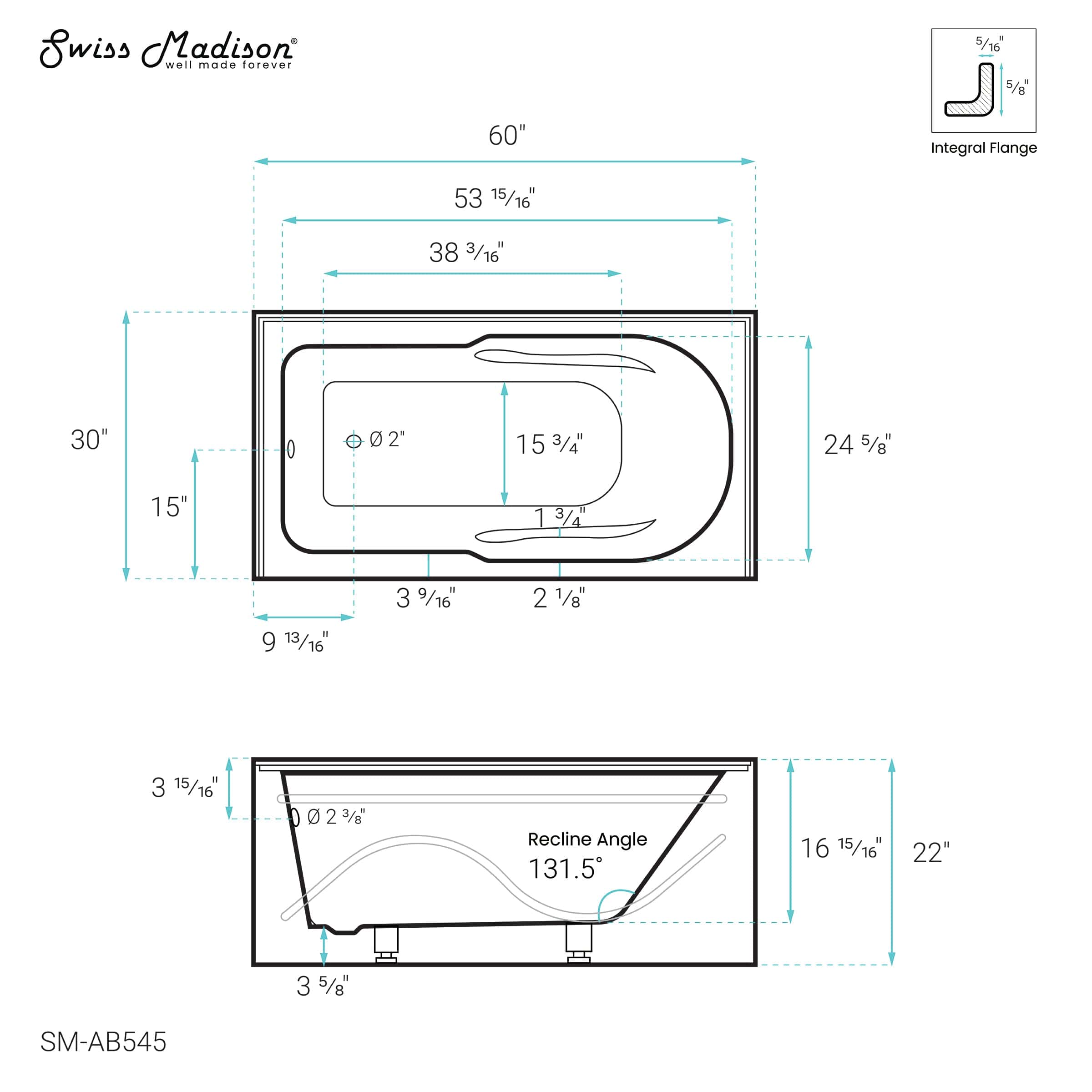 Swiss Madison Ivy 60" X 30" Left-Hand Drain Alcove Bathtub with Apron - SM-AB545 - Backyard Provider