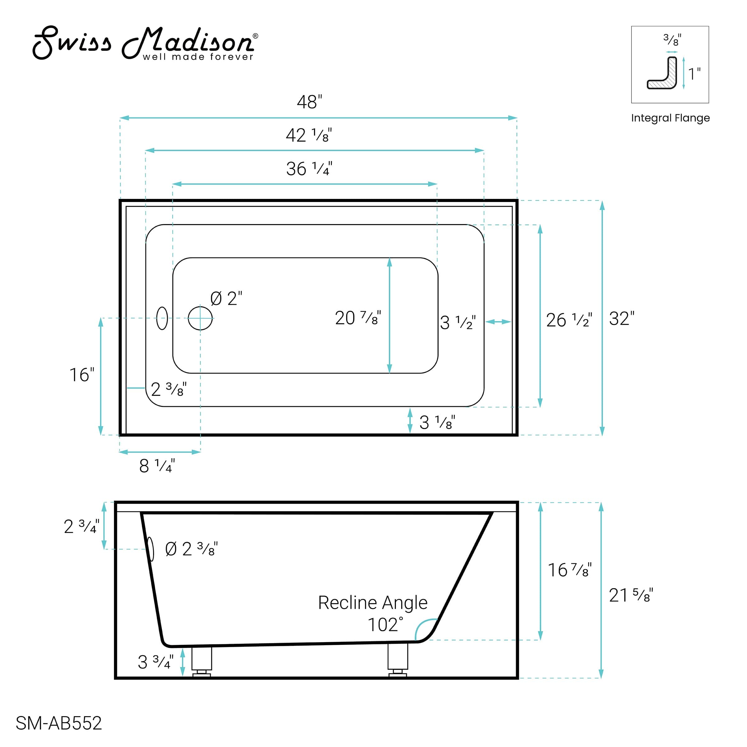 Swiss Madison Voltaire 48" X 32" Left-Hand Drain Alcove Bathtub with Apron - SM-AB552 - Backyard Provider