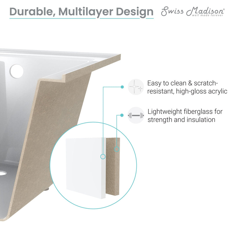 Swiss Madison Voltaire 54 in x 30 in Acrylic Glossy White, Alcove, Integral Right-Hand Drain, Bathtub - SM-AB563 - Backyard Provider