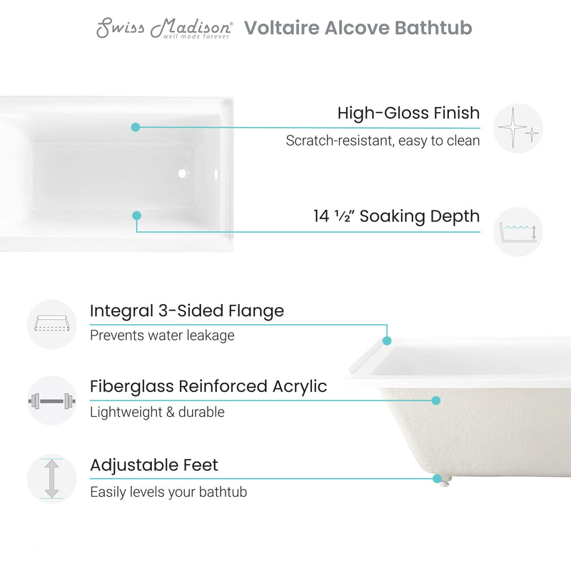 Swiss Madison Voltaire 60" X 32" Left-Hand Drain Alcove Bathtub - SM-DB563 - Backyard Provider