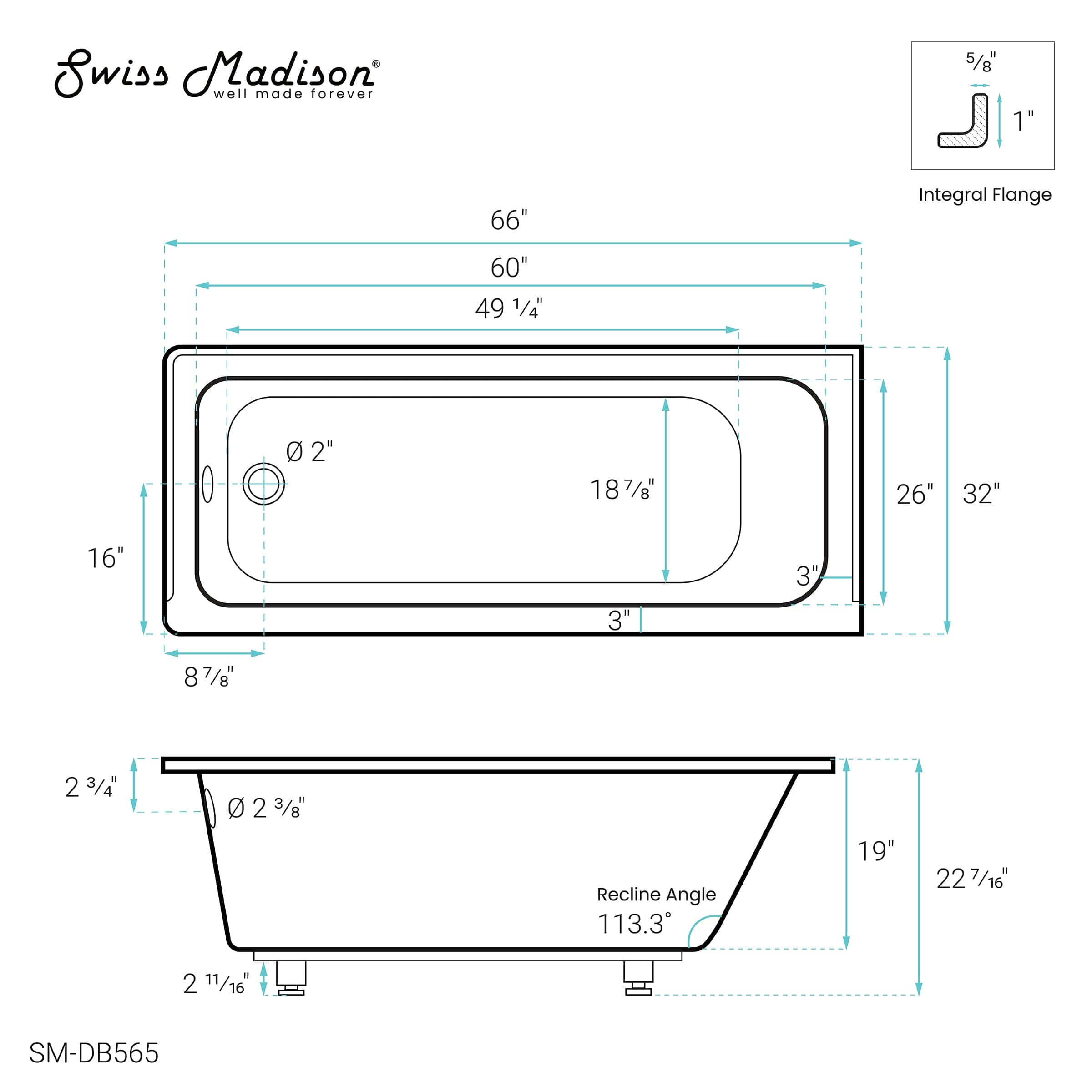 Swiss Madison Voltaire 66" X 32" Left-Hand Drain Alcove Bathtub - SM-DB565 - Backyard Provider