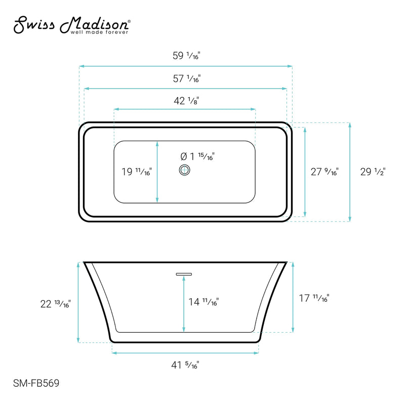 Swiss Madison St. Tropez 60" Freestanding Bathtub - SM-FB569 - Backyard Provider