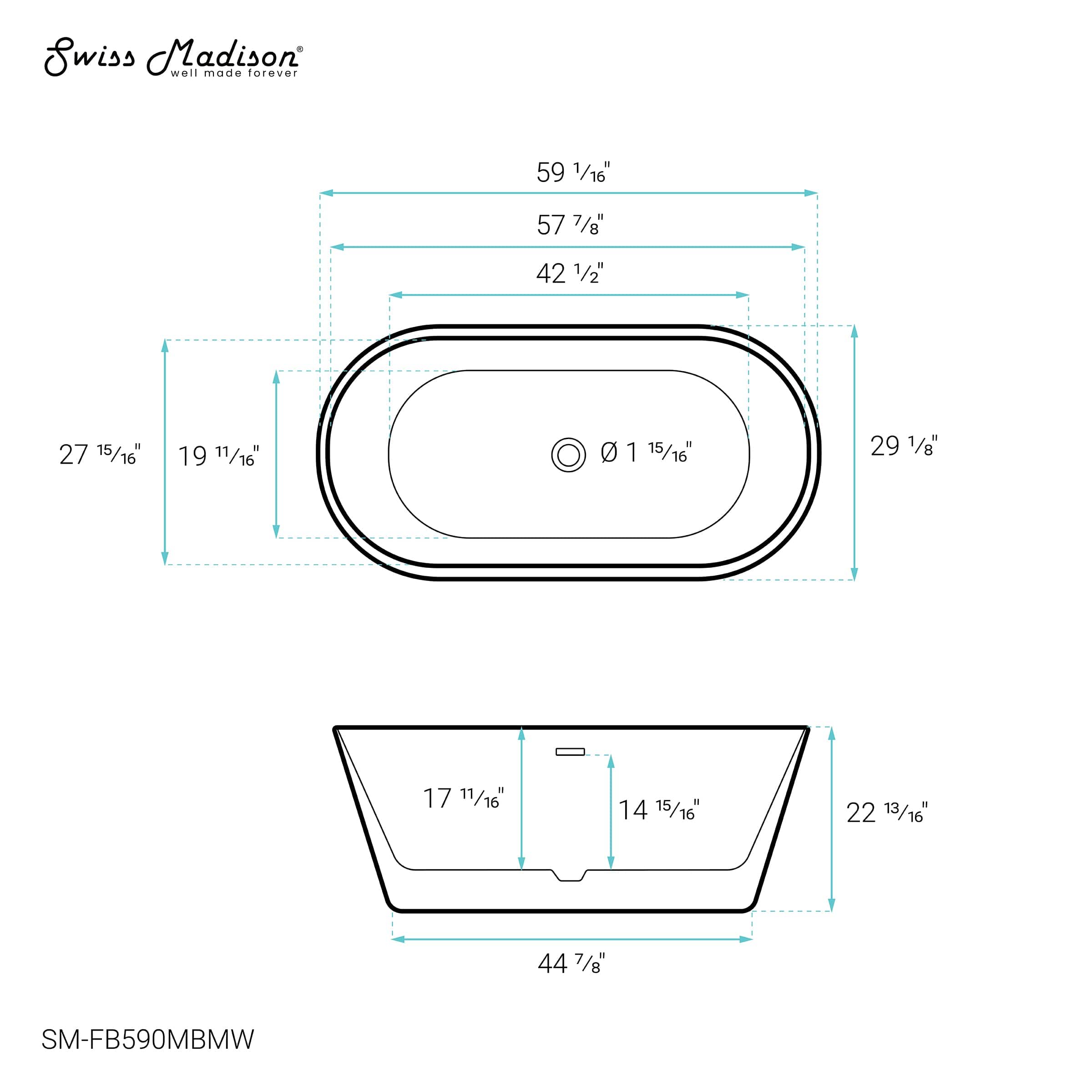 Swiss Madison Claire 60" Freestanding Bathtub Matte Black and Matte White - SM-FB590MBMW - Backyard Provider