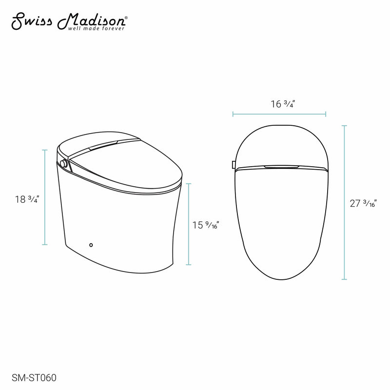 ﻿﻿﻿Swiss Madison Avancer Intelligent Tankless Elongated Toilet and Bidet, Touchless Vortex™ Dual-Flush 1.1/1.6 gpf - SM-ST060 - Backyard Provider