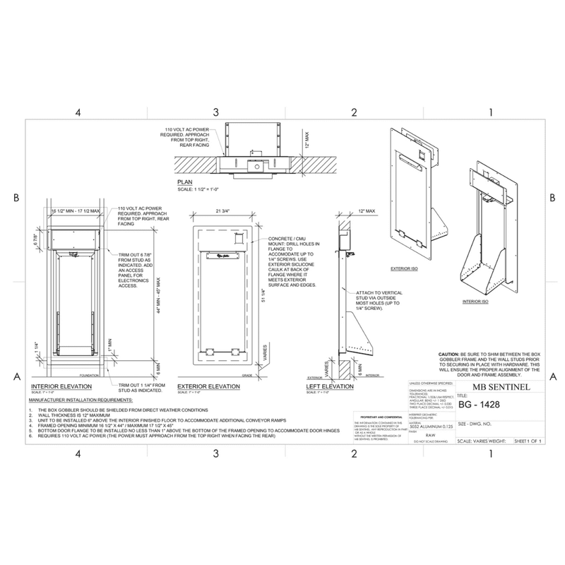 MB Sentinel Box Gobbler 1428 - Package Only Wall Insert with 3 foot Roller Conveyor Ramp