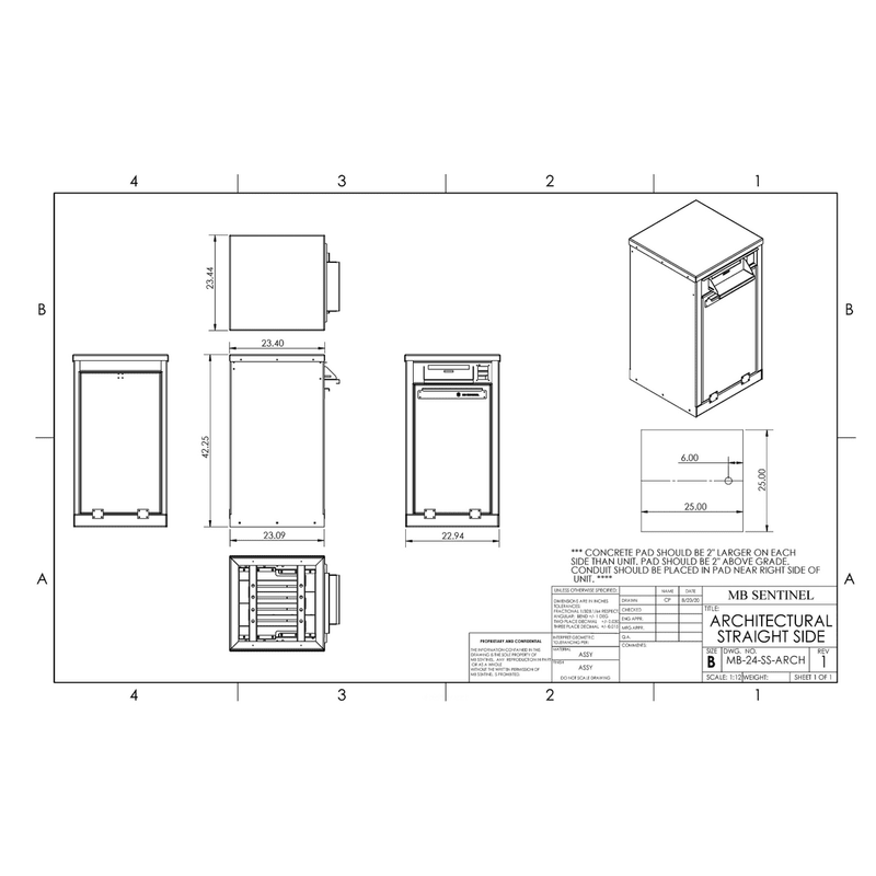 MB Sentinel Box Sentinel Dual Door Straight Sided Cabinet for In Home installs- Package Only - MBS0000112