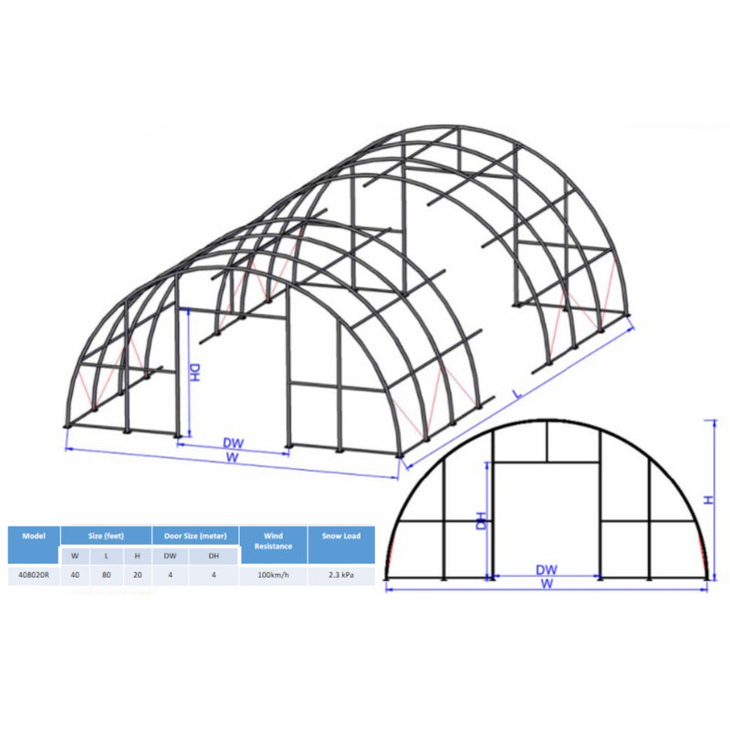 Gold Mountain Single Truss Arch Storage Shelter W40'xL80'xH20' SS000159