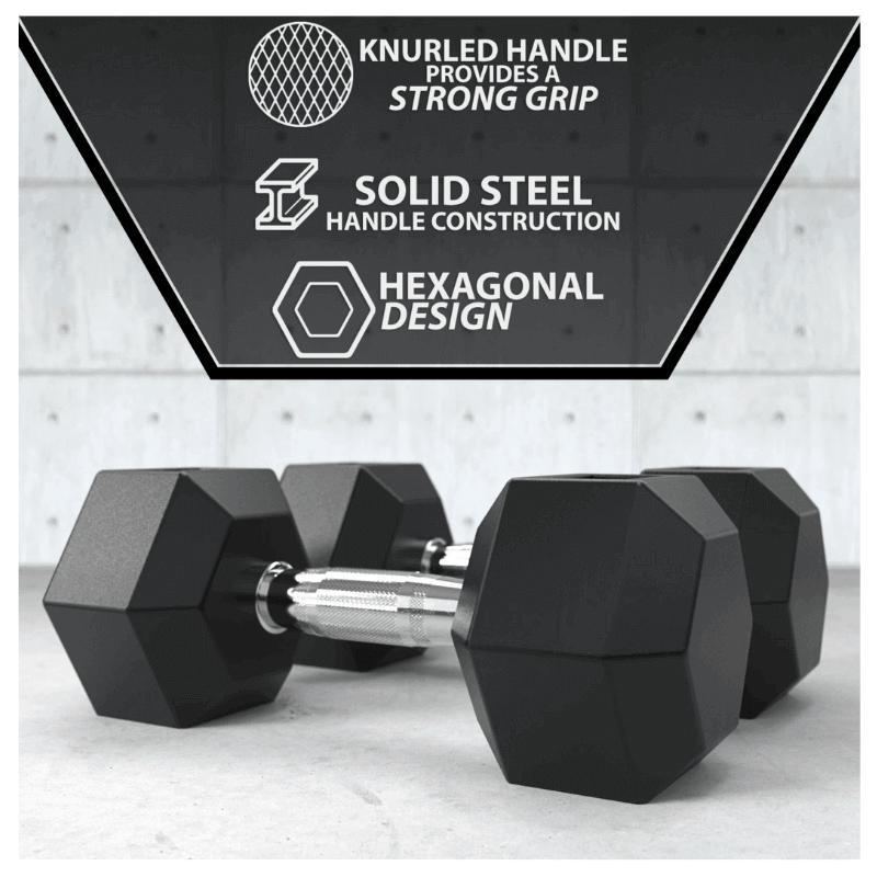 Synergee Rubber Hex Dumbbell 5-50 LBs Set with Rack - XG-DBRH550-USR4