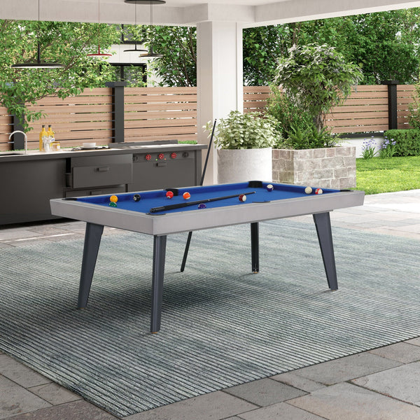 Playcraft Santorini 7’ Outdoor Slate Pool Table w/ Dining Top, Benches, and Ping Pong - PTSANGGB07