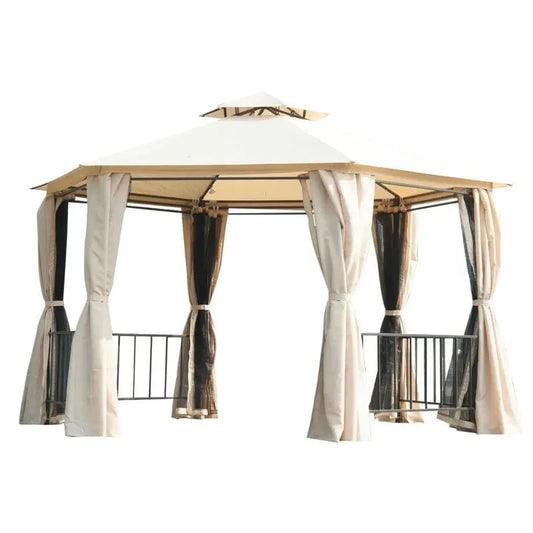 Outsunny 13' x 13' Party Tent, 2 Tier Outdoor Hexagon Patio Canopy - 84C-052YL