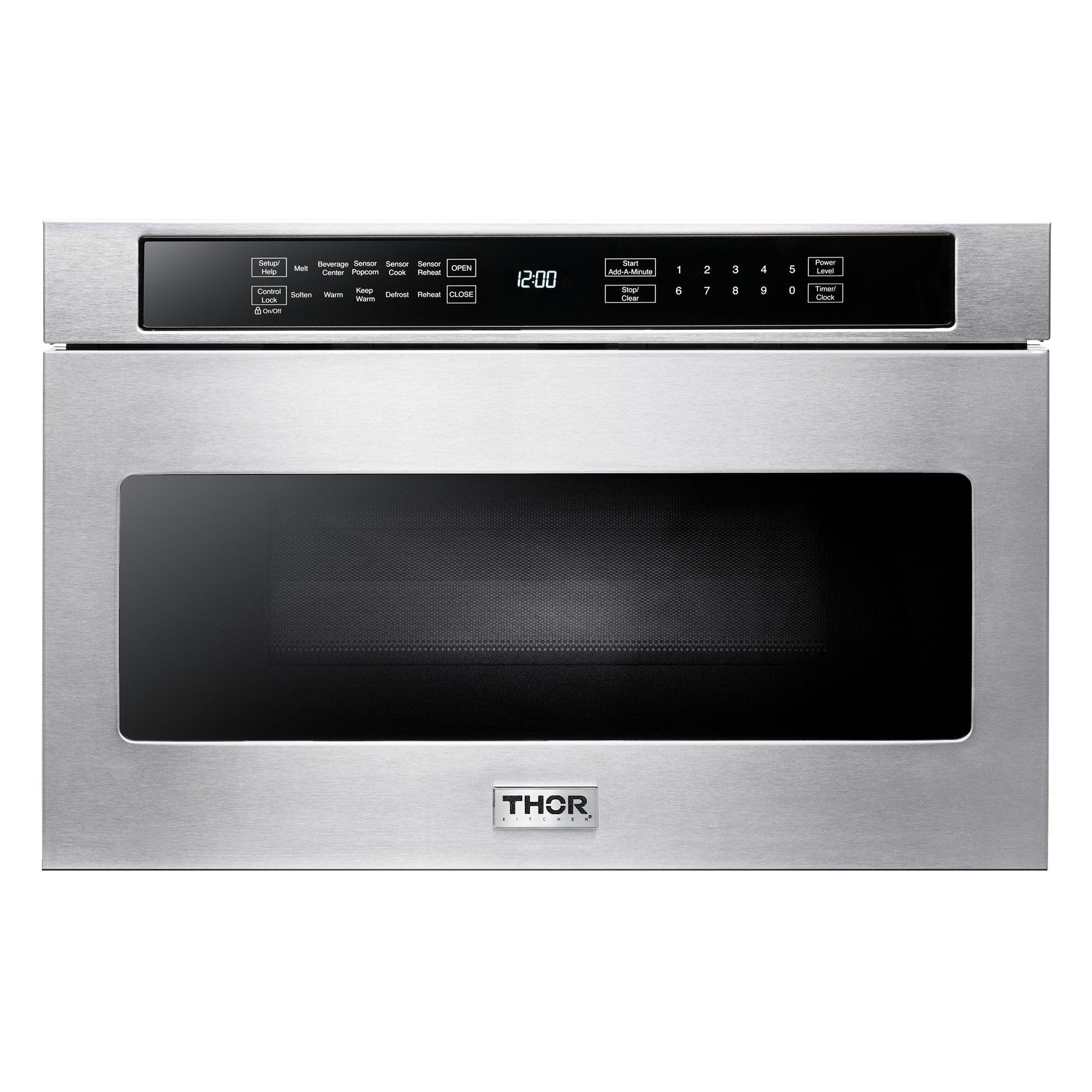 Thor Kitchen Appliance Package - 48 in. Gas Range, Range Hood, Refrigerator with Water and Ice Dispenser, Dishwasher, Wine Cooler, Microwave, AP-LRG4807U-14