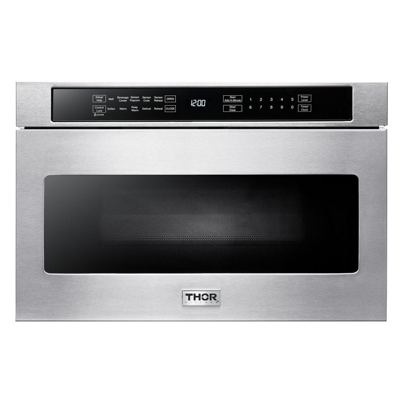 Thor Kitchen Professional Appliance Package - 48 in. Gas Range, Range Hood, Refrigerator with Water and Ice Dispenser, Dishwasher, Microwave Drawer, Wine Cooler, AP-HRG4808U-14