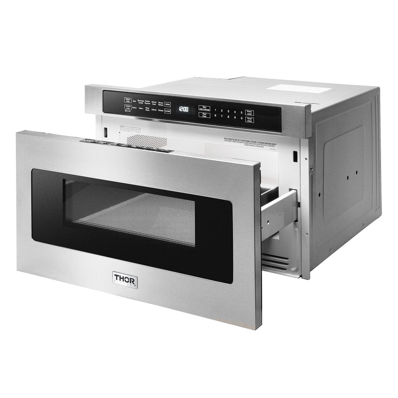 Thor Kitchen Appliance Package - 30 inch Electric Range, Range Hood, Microwave Drawer, Counter-Depth Refrigerator with Water and Ice Dispenser, Dishwasher, AP-HRE3001-13