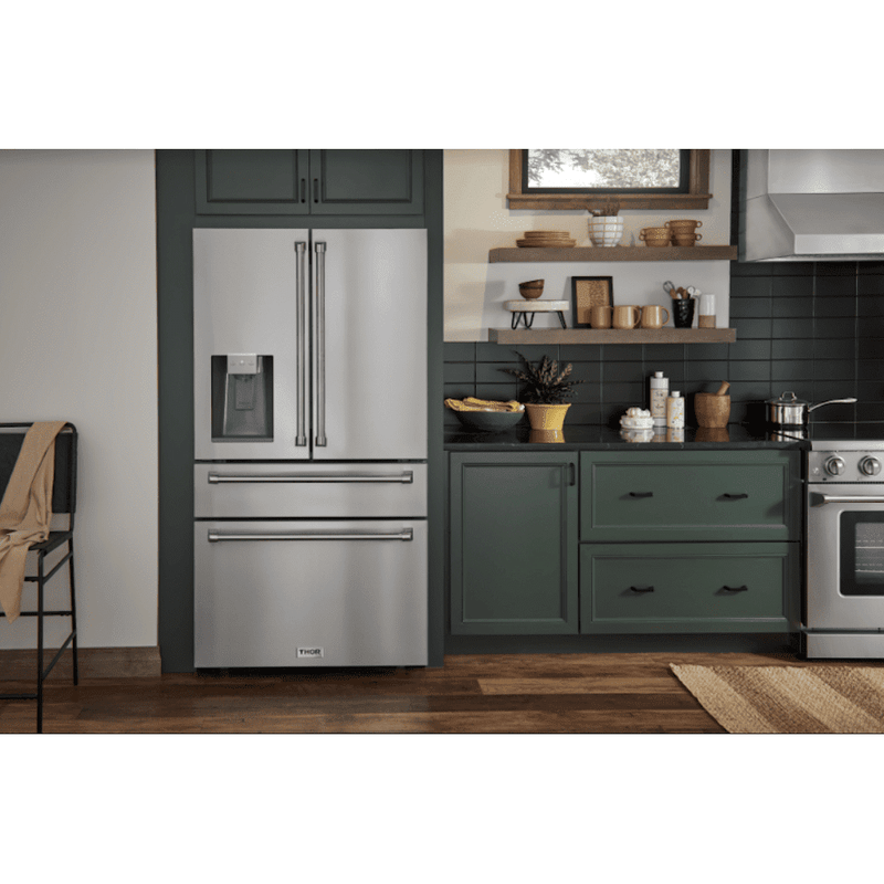 Thor Kitchen Appliance Package - 48 in. Gas Range, Range Hood, Refrigerator with Water and Ice Dispenser, Dishwasher, Wine Cooler, Microwave, AP-LRG4807U-14