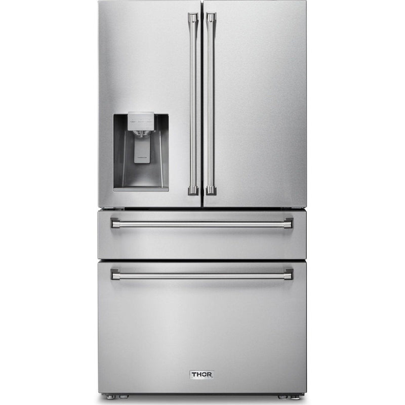 Thor Kitchen Appliance Package - 36 In. Gas Range, Range Hood, Microwave Drawer, Refrigerator with Water and Ice Dispenser, Dishwasher, Wine Cooler, AP-TRG3601LP-C-10