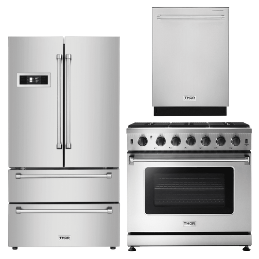 Thor Kitchen Appliance Package - 36 in. Gas Range, Refrigerator, Dishwasher - AP-LRG3601U-2