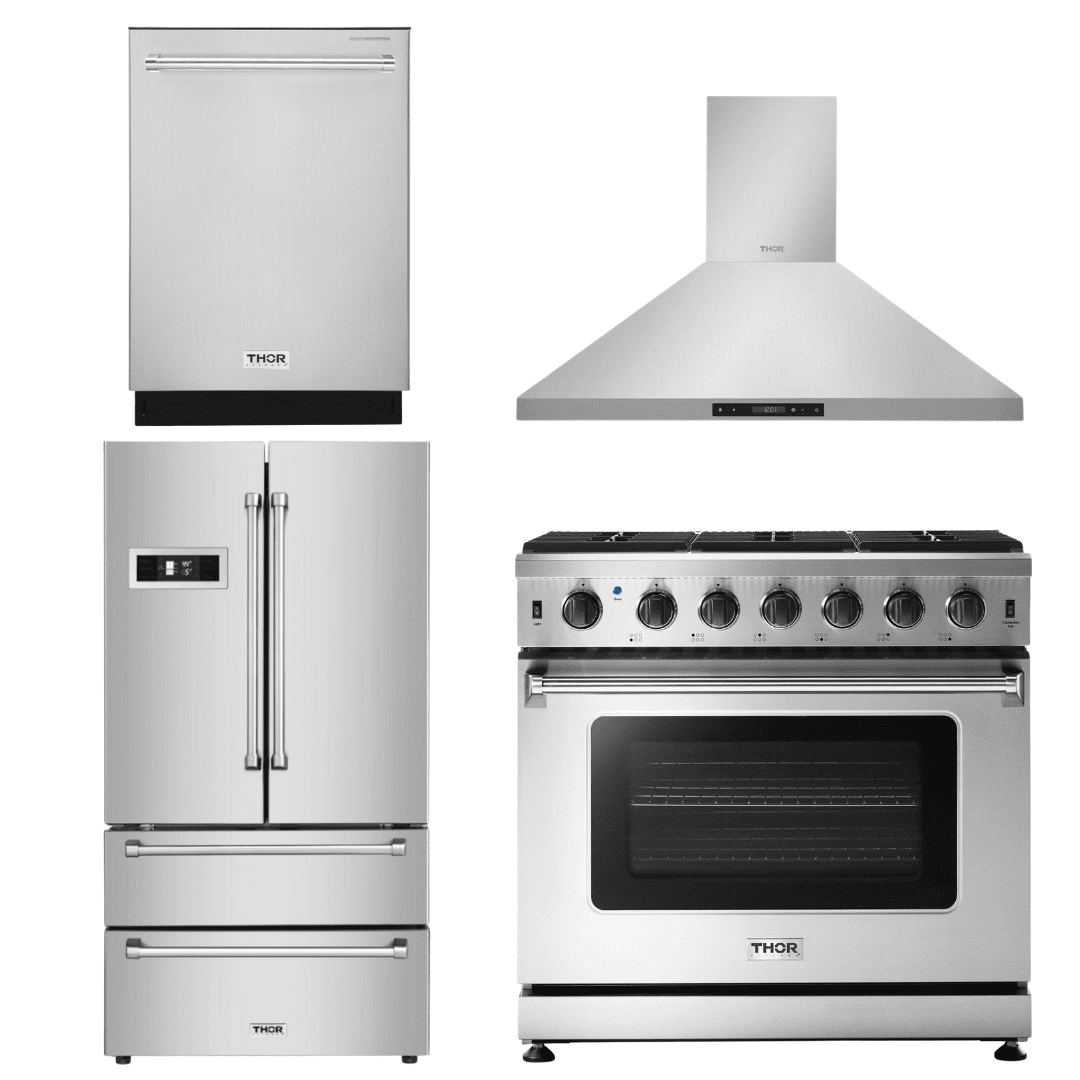 Thor Kitchen Appliance Package - 36 in. Gas Range, Range Hood, Refrigerator, Dishwasher - AP-LRG3601U-3