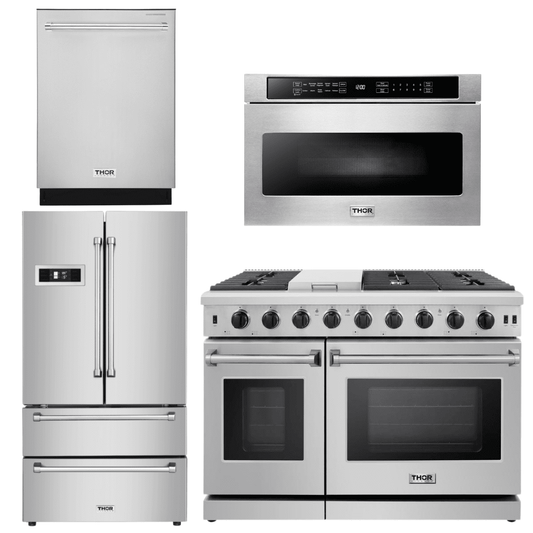 Thor Kitchen Appliance Package - 48 in. Propane Gas Range, Dishwasher, Refrigerator, Microwave Drawer, AP-LRG4807ULP-6