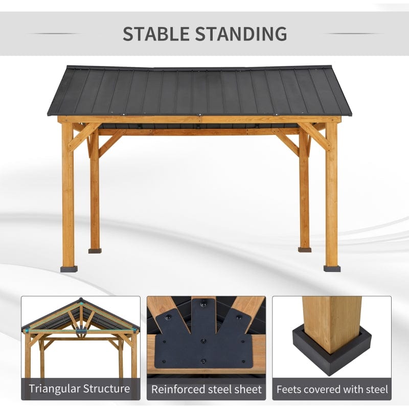 Outsunny 11'x13' Hardtop Gazebo with Wooden Frame - 84C-241